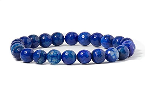 Cherry Tree Collection Semi Precious Gemstone Beaded Stretch Bracelet 8Mm Round Beads 7" (Blue Fire Faceted Agate) #TOP10