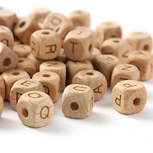 HERZWILD 72 pcs Natural Wooden Loose Letter Cube Beads 12 mm Square for Crafts Decoration, klein - Image 3