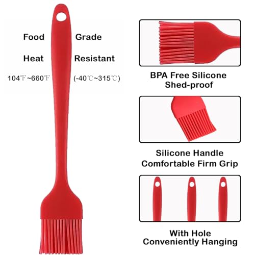 NXRACSH Pastry Brush For Baking,Silicone Basting Brush For Cooking,315°C Heat Resistant Food Brush for Oil & Sauce,Non-Shedding Kitchen Brushes for Butter Bread Meat Egg Wash Cake Baster(3pc Red) - Thumbnail 3