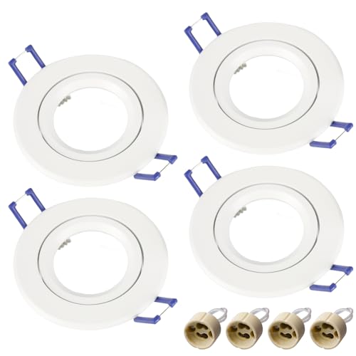 Behogan Lot de 4 spots LED encastrables : cadre de montage avec douille GU10, spots encastrables ronds, 230 V étanche IP44, kit de cadre de montage pour spot 68 mm pour installation au plafond