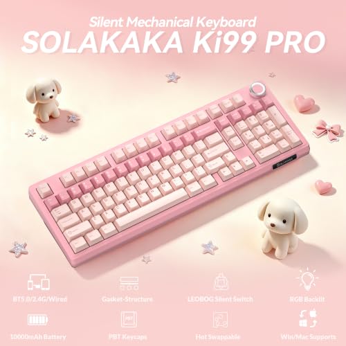 Image of SOLAKAKA KI99 Pro 96% Wireless Mechanical Keyboard (Pink, Silent Switch)