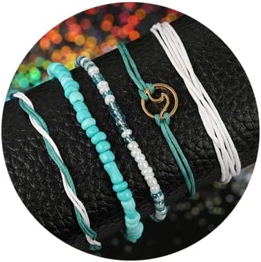 Yalice Boho Layered Turquoise Anklets Wave Rope Ankle Bracelet Beach Foot Chain for Women and Girls