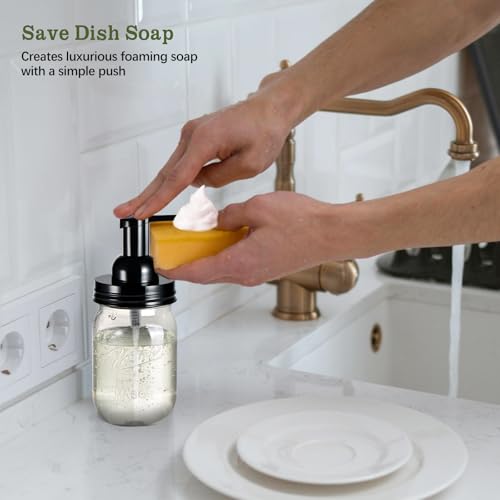 Amolliar Plastic Mason Jar Foaming Soap Dispenser with Pump Lid,16OZ Refillable Hand Soap Dispenser Set with Cute Lables - Farmhouse Decor for Kitchen/Bathroom, Lotion Liquid Dish Soap (2 Pack, Black) by Amolliar - Image 6