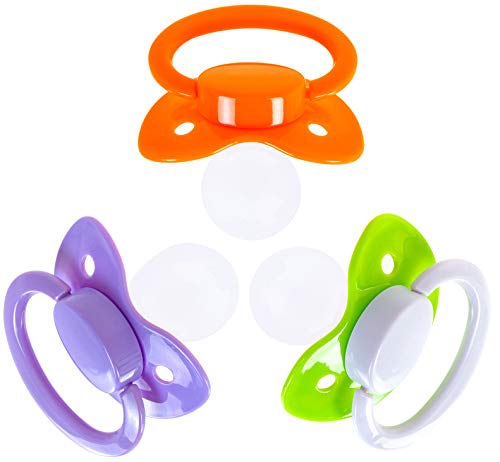 J&Or The Classic Original adult Sized Pacifier Dummy - Three Color Pack Crazy Green Purple Lust & Shy Orange