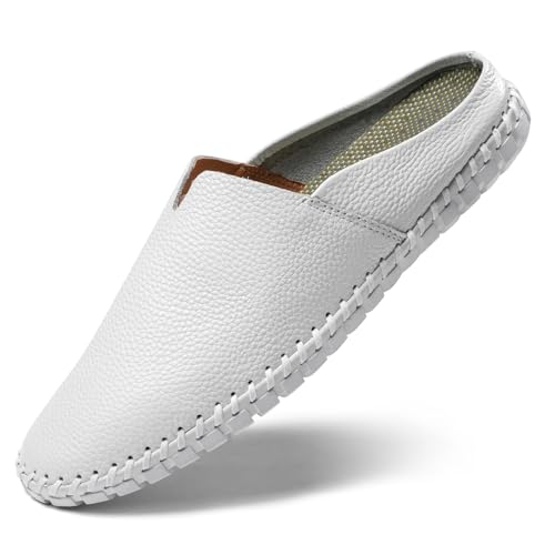 Image of Men's Slip-On Loafers Mules Clog Handmade Leather Slippers Hand Stitched no-Heel Casual Shoes for Men Breathable Comfortable Soft