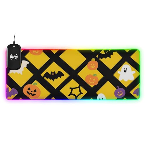 Tapis de souris Halloween citrouille jaune grand tapis de bureau XL