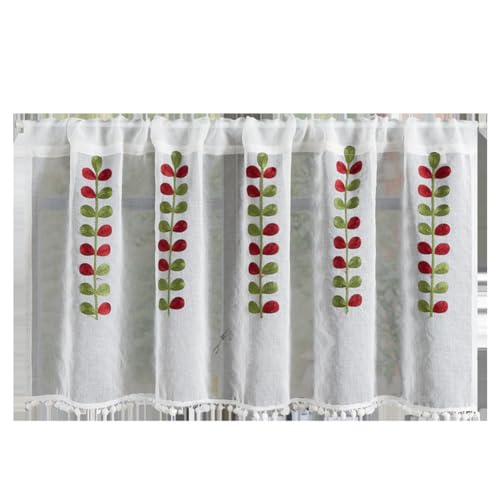 Swiixxer Cortinas de cocina semitransparentes bordadas, media ventana escalonada, barra de cortina transparente, cortinas de tul para cocina B