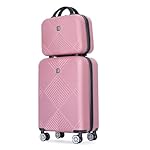 2 Piece Carry on Luggage Set, Airline Approved 20 Inch Luggage with Cosmetic Case HardShell Suitcase with Spinner Wheels, Lightweight Durable Hardside Suitcases Set, Pink