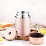 INECAR 二層 大容量 ステンレスランチジャー スープジャー 多機能 真空断熱 保温弁当箱 (容量 1000ML,ピンク)