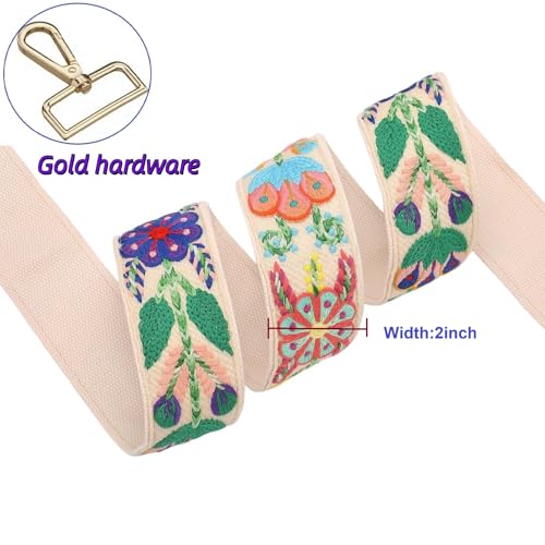 Image of Wide Purse straps Crochet Flower replacement crossbody for Handbag Adjustable Embroidery Knit Guitar Shoulder strap