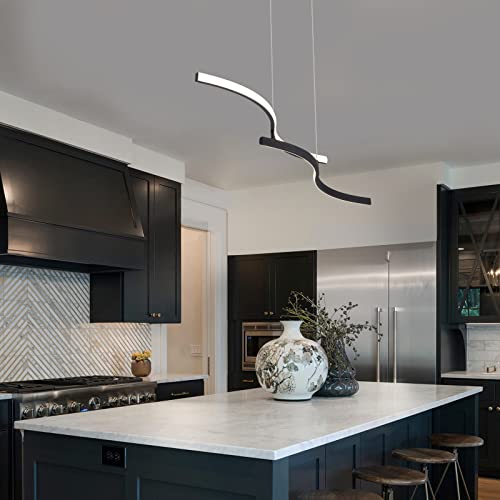 Edislive Modern Wave Led Pendant Light, Simplicity Led Island Light 40 Inch Acrylic Led Linear Pendant Light Stepless Dimmable Chandelier For Kitchen Island Living Room Bedroom Desk Pool Table, Black #TOP5