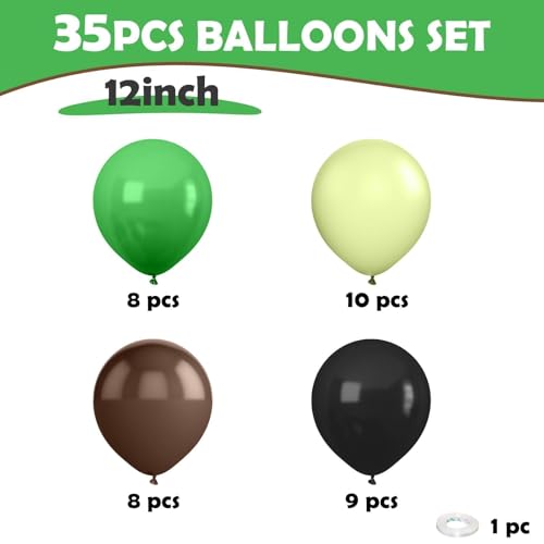Image of Dark Green Brown Balloons, 12 Inchs Avocado Sage Green Black Latex Balloons for Boys Kids Video Theme Jungle Safari Game Party Baby Shower Wedding Grauation Birthday Decorations