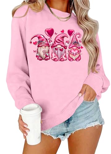 PICKID Valentines Sweatshirt Women Gnomes Shirts Love Heart Sweater Crewneck Long Sleeve Pullover Tops
