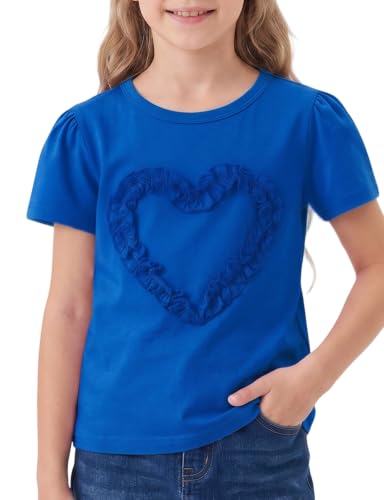 Image of Noomelfish Girls Ruffle Heart T-Shirts Cute Short Sleeve Tee Tops (3-12 Years)