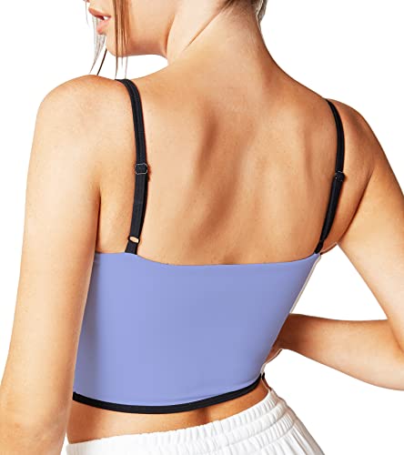 Image of Sleeveless Spaghetti Strap Padded Sports Bra Tank Tops Square Neck Double Layer Workout Fitness Basic Crop Tops
