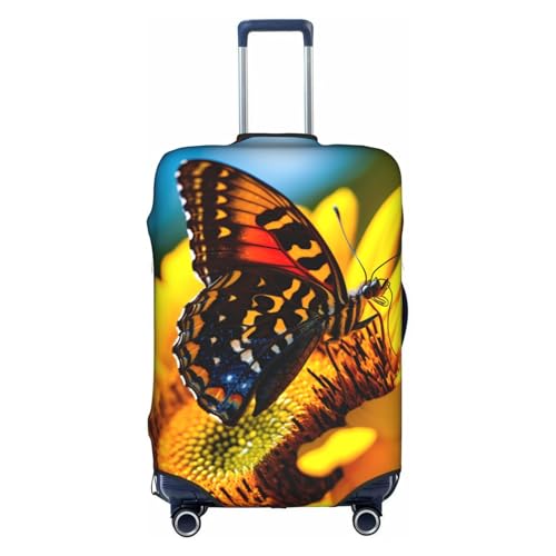 Butterfly Foraging Print Travel Elastic Suitcase Luggage Baggage Cover Protector, Washable And Anti-Scratch