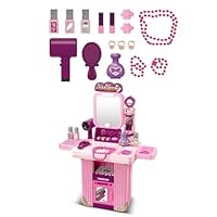 MIXEL Kids Vanity Set with Accessories, Pretend Play Beauty Table for Girls, Toy Makeup Kit with Mirror, Hairdryer, Jewellery & Fashion Items – Pink Princess Dressing Table for Ages 3+