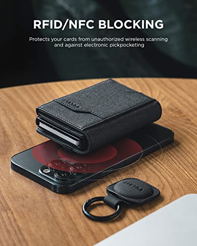 VULKIT Airtag Wallet with Keyring Mens Pop up Credit Card Wallet with Air Tag Holder Trifold ID Window RFID Blocking（Black）4