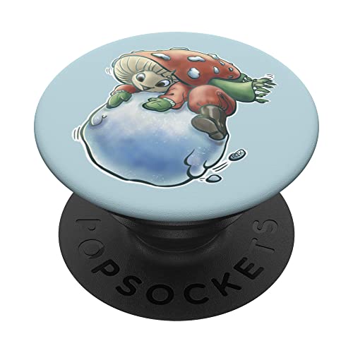 Snow Mush Fun Guy Mushroom Fungus w/ Snowball Mycology Lover PopSockets Swappable PopGrip, Black