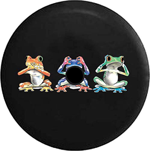 JL Series Spare Tire Cover with Backup Camera Hole Hear See Hear No Evil Neon Tree Frogs Black 32 in