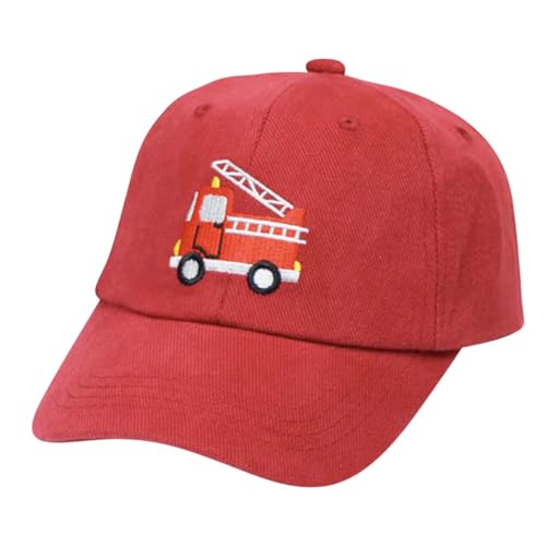 Besforta Casquettes de baseball réglables avec broderie camion de pompiers pour enfants, Rouge, 2-8