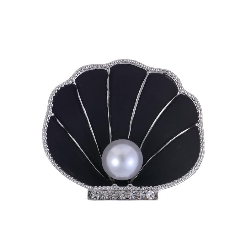 Image of Seashell Brooch Pin White Pearl Crystal Shell Lapel Pin Vintage Clam Shell Badges Women Men Suit Coat Jewelry Chic Dress Sweater Jacket Decors