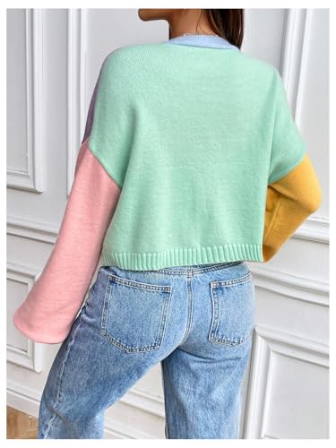 GORGLITTER Women's Colorful Button Up Cropped Cardigan Open Front Long Sleeve Lightweight Knit Sweaters2