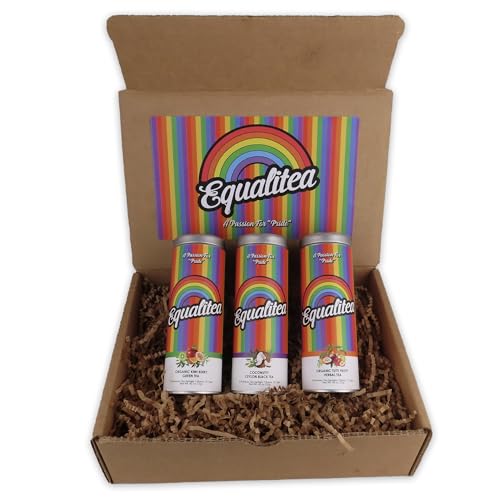 Equalitea Pride Tea, Variety Tea Gift Set, Three Gourmet Blends in Reusable Rainbow Tins, Gay Pride Gifts for LGBTQ Pride 2025, All Natural & Plastic Free (12 Sachets)