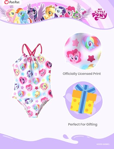 Image of My Litle Pony One Piece Swimsuit Pony Print Off-Shoulder Ruffle Summer Swimwear Beach Pool Kids, Pink, 2‑9 Years