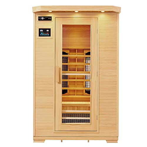 Artsauna Infrarotkabine Oslo — Triplex-Heizsystem Infrarotsauna - 2 Personen — LED-Farblicht, Digitale Steuerung — Hemlock-Holz Cover