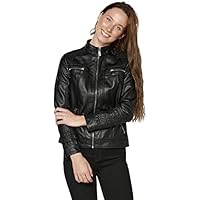 Koroshi Chaqueta Cazadora Cuero sintético Detalles en Hombros Color Negro para Mujer, de Color Negro, Talla XL