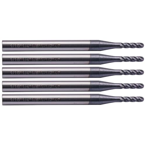 Image of 5Pcs 1 /16 inch 4 Flute Solid Carbide Ball Nose End Mills - AlTiN Coated | 30 Degree Helix, 1 /16 inch Cutting Diameter, 1 /8 inch Shank Diameter, 1 /4 inch Length of Cut, 1-1 /2 inch Overall Length