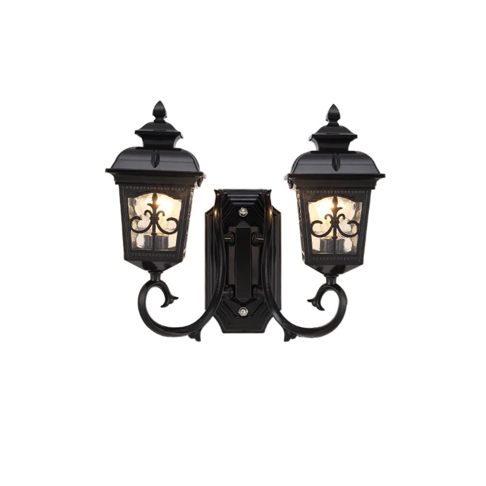 VDOQTLJT 2-Lights European Glass Lantern Wall Lamp Antique Classic Outdoor External Tradition Victorian Patio Garden Villa Balcony E27 Decoration Sconce Light