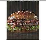 Duschvorhang 100x200 cm Hamburger Duschvorhang Fast Food Bad Vorhang Anti Schimmel Wasserdicht 3D Shower Curtains Waschbar Polyester Stoff Duschvorhänge für Badewanne Badezimmer E 1314