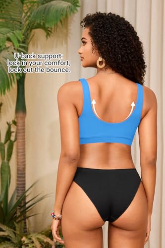 Image of Women Sport Bra Swimsuit Top - Swim Bra Bikini Top Only Scoop Neck Bathing Top 2025 Swimwear