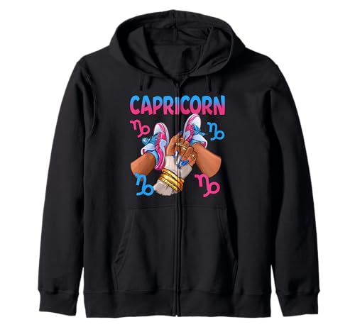 Capricorn Black Girl Women Sneakers Nails Zodiac Birthday Zip Hoodie