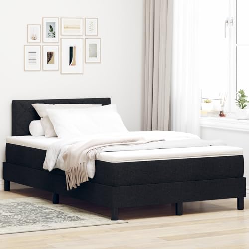 Teenpull Cama con somier con colchón, color negro, 120 x 190 cm, tapizado en tela, cabecero acolchado, marco de cama resistente, para dormitorio y zona de invitados