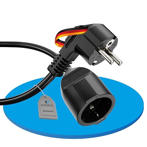 sonero Verlängerungskabel Stromkabel Verlängerung, 3,0m, Schutzkontakt Stecker auf Buchse, Strom Kabelverlängerung, Netzkabel, Steckdosenverlängerung Schwarz