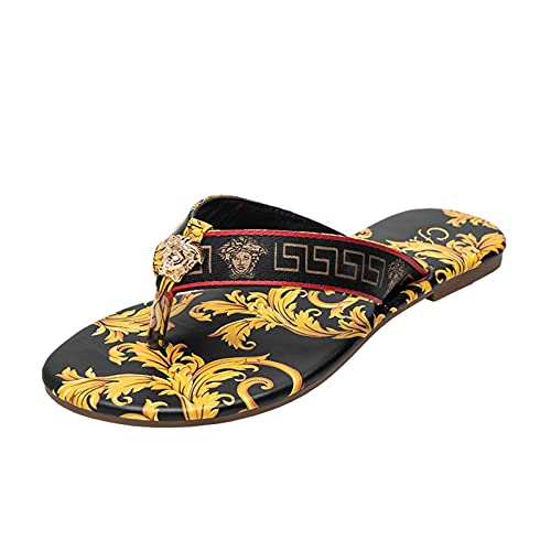 ZXJ Flip Plat Femme Tongs Femmes Sandal Sandales Sandales Toe T-Bar Pantoufles Fashion Printing Casual Plage Chaussures (Color : Black, Size : 41) Cover