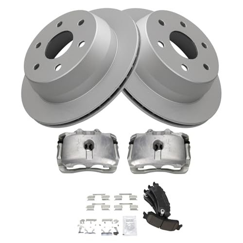 Image of TRQ Rear Brake Pad and Rotor Set Ceramic Vented Coated Rotors Calipers