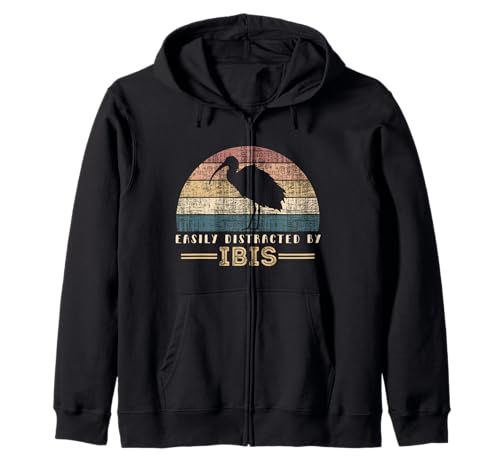 Easily Distracted By Ibis Retro Funny Birds Ibis Lover Zip Hoodie