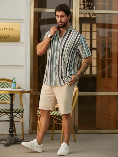 Hardaddy Men's Striped Shirts Casual Short Sleeve Button Down Summer Hawaiian Shirts4