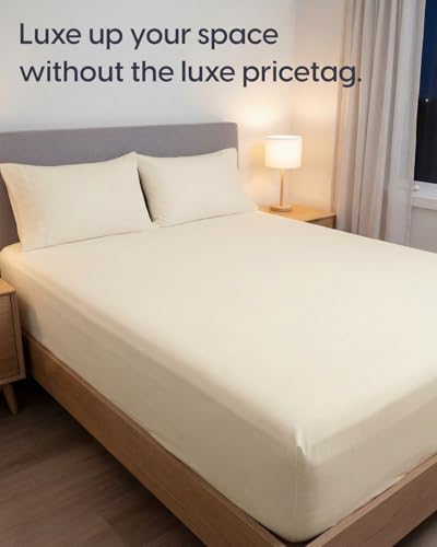 Image of Sleepy Town King Size Bed Sheets - 3 Piece - NO Flat Sheet Included - King Sheet Set - Soft, Comfy & Cooling - Easy Care - Wrinkle & Fade Free - Brushed Microfiber - Deep Pocket Sheets (Off White)