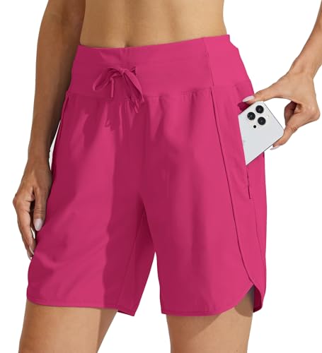 Image of Willit Women's 7 inch Athletic Running Shorts Long Workout Hiking Shorts Quick Dry High Waisted Active Zipper Pocket