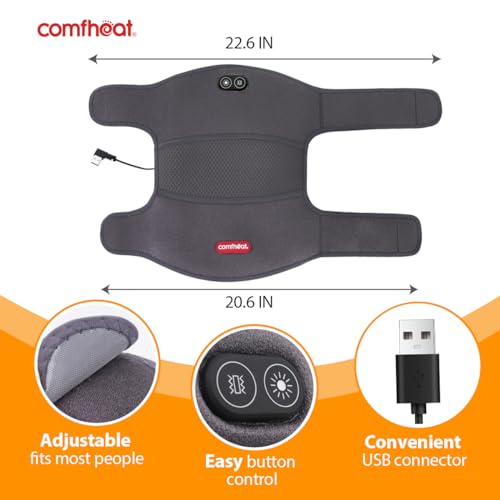 comfheat Heated Knee Brace Wrap with Vibration Massage USB Powered Knee Massager for Joint Arthritis Pain Relief Warm Compress Knee Heating Pad (Non-Chargeable)