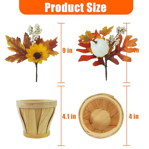 TORONTOKYO-2-Pieces-Artificial-Fall-Potted-Flowers-Small-Fall-Fake-Plant-with-Pumpkins-Maple-Leaves-Berries-Sunflower-Bamboo-Basket-Fall-Table-Decor-for-Harvest-Farmhouse-Home-Party-Thanksgiving-Day TORONTOKYO 2 Pieces Artificial Fall Potted Flowers Small Fall Fake Plant with Pumpkins Maple Leaves Berries Sunflower Bamboo Basket Fall Table Decor for Harvest Farmhouse Home Party Thanksgiving Day