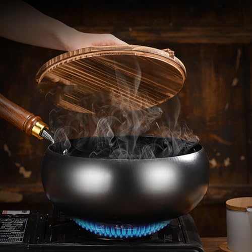 Wok cuadrado de acero con mango de madera 10.2 pulg miniatura 2
