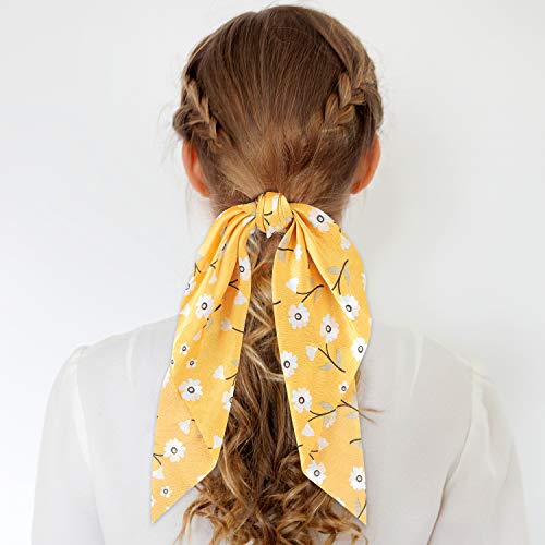 8 Pcs Hair Scarf Scrunchie, Hair Scrunchies with Bow, Chiffon Floral Scrunchie Hair Bands Satin Scarf Ponytail Holder for Women (Color C) - Thumbnail 7