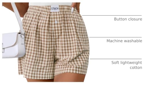 Image of LOMON Womens Boxer Shorts Casual Summer 2026 Pajama Lounge Sleep Pj Gingham Plaid Shorts Y2K Beach Bottoms