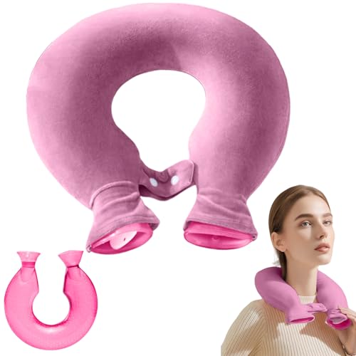 Nackenwärmflasche, Wärmflasche Nacken 1.5L mit Weichem Bezug, Hochdichte PVC Nacken Wärmekissen für Schulter & Rücken, Nacken-Wärmflasche ThermoTherapie bei Schmerzen, waschbar, Sakura Pink